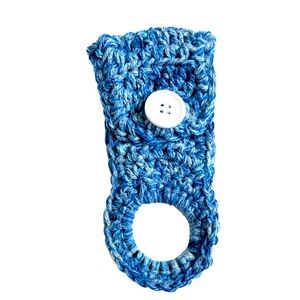 HAND CRAFTED Colorful Crocheted Denim Blue Reusable Button Hanging Towel Holder